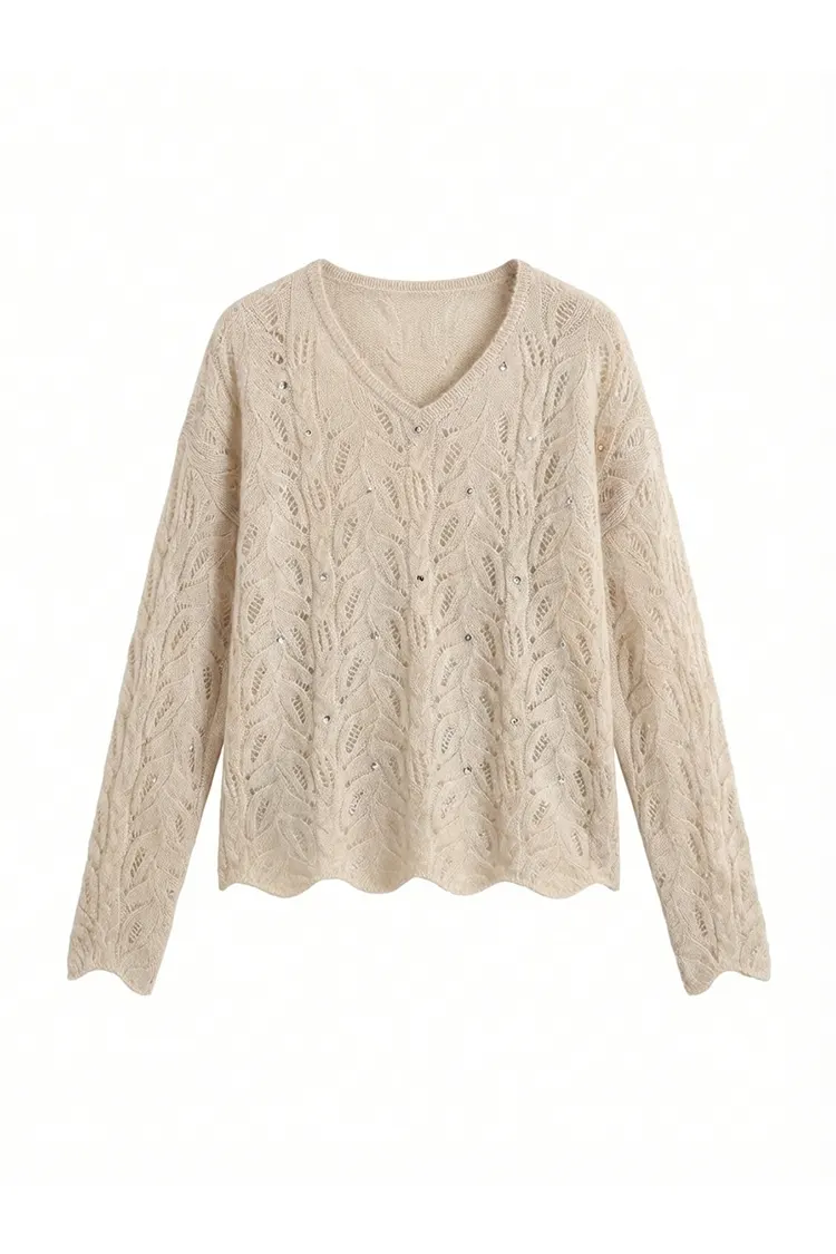 Sweater Kasmir Slim Leher V Wanita